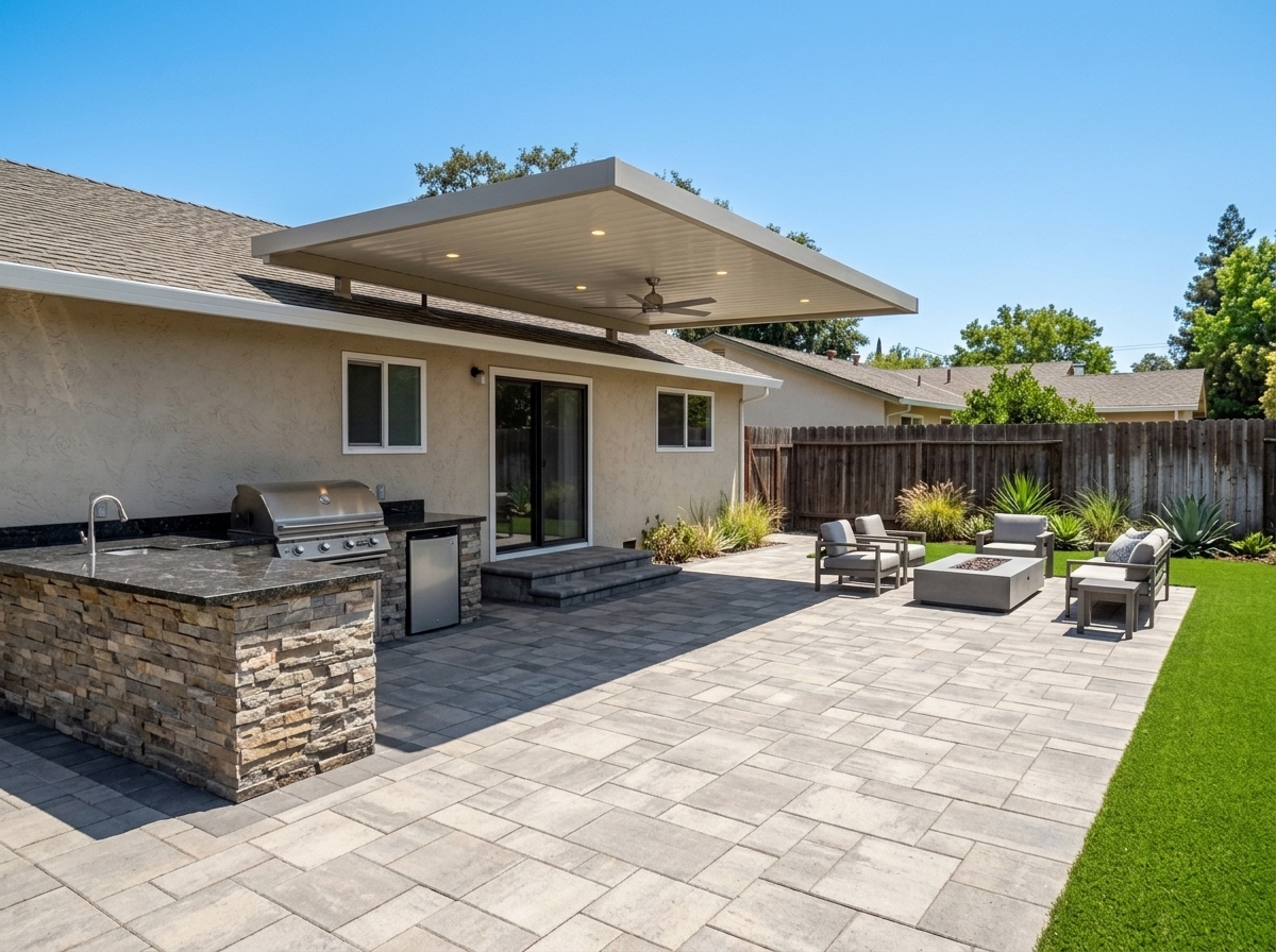 After Transformation - Luxury Outdoor Kitchen and Patio Cover